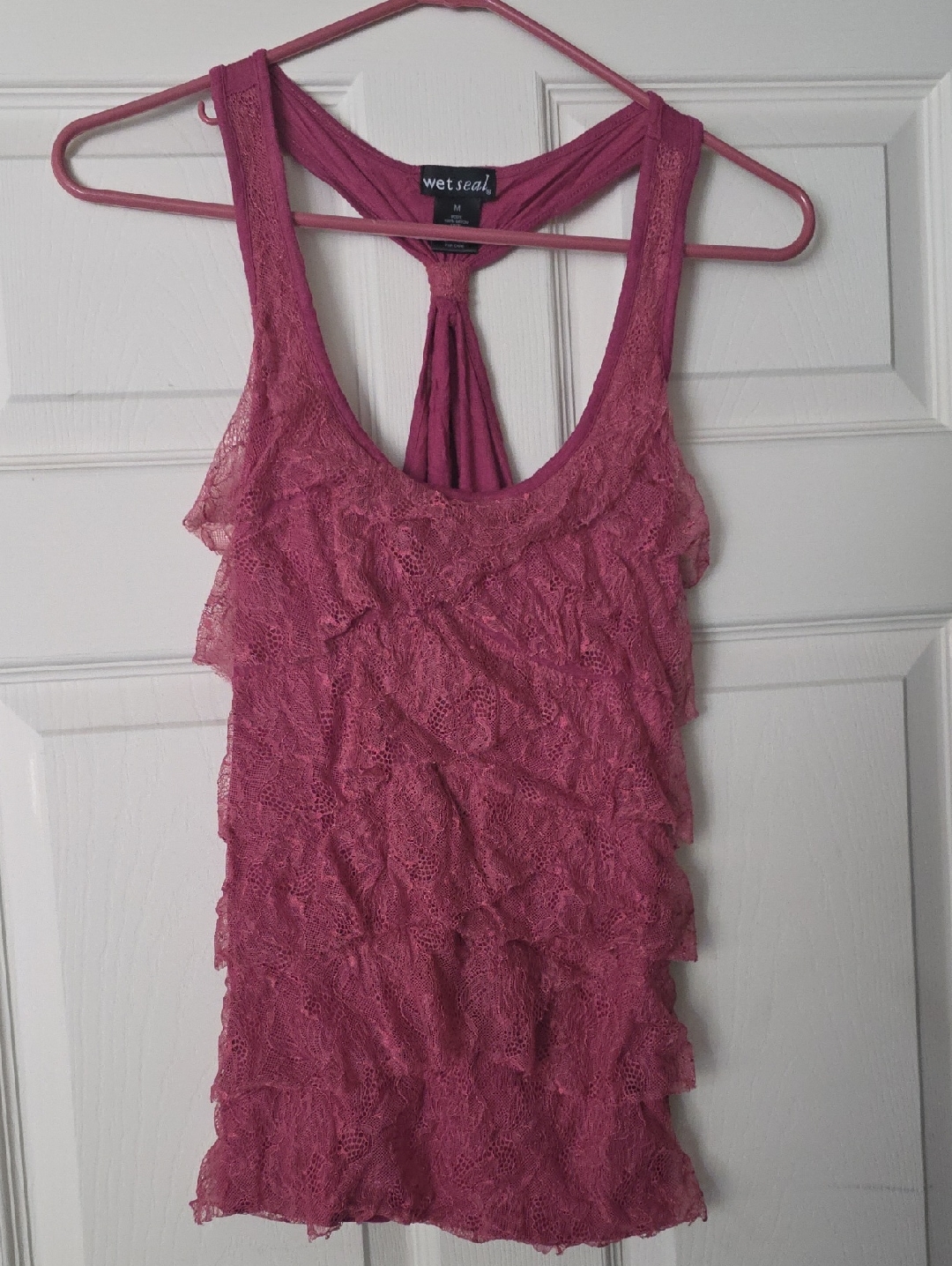 Wet Seal Pink Lace Ruffle Racerback Tank